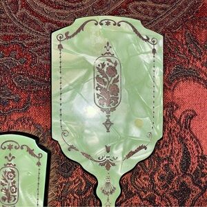 VANITY SET Brush & BEVELED Mirror Pearlized Green ART DECO STYLE Ornate VINTAGE